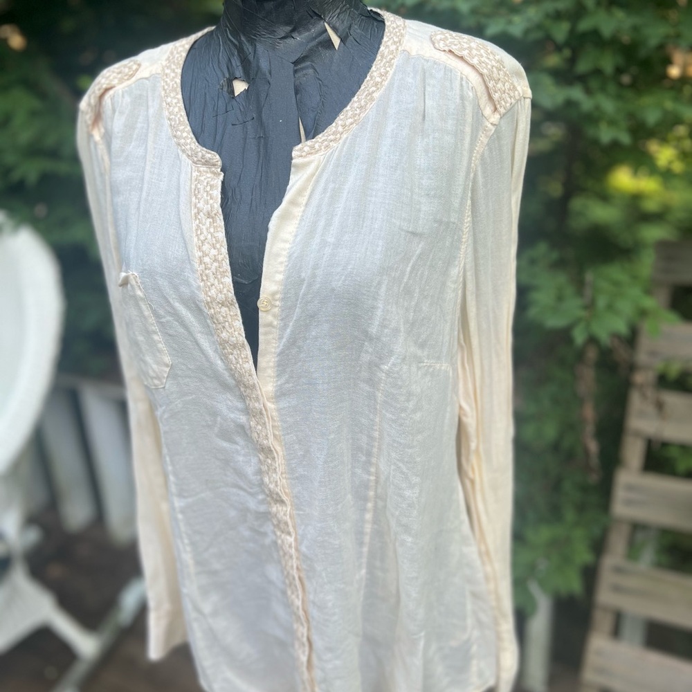 Sonoma Cream Long Sleeve Mandarin Collar Blouse